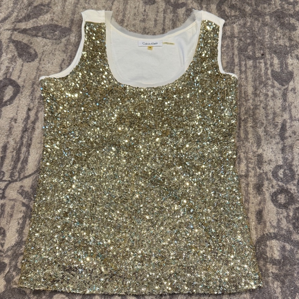 Calvin Klein Sparkling Gold Sequin Tank Top